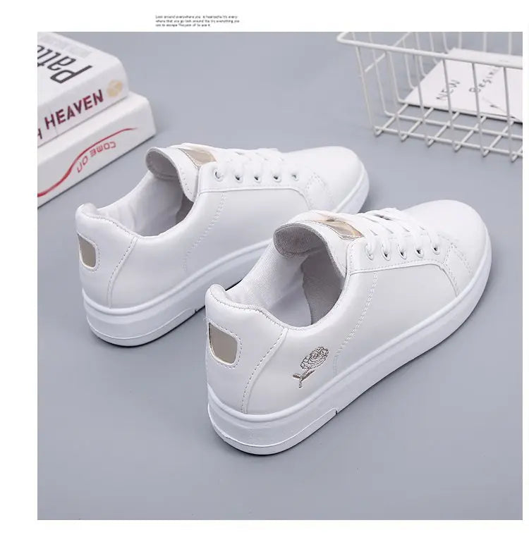 Women Casual Shoes Spring Autumn Sneakers Fashion White Breathable Embroidered Flower Lace-Up Tennis shoes