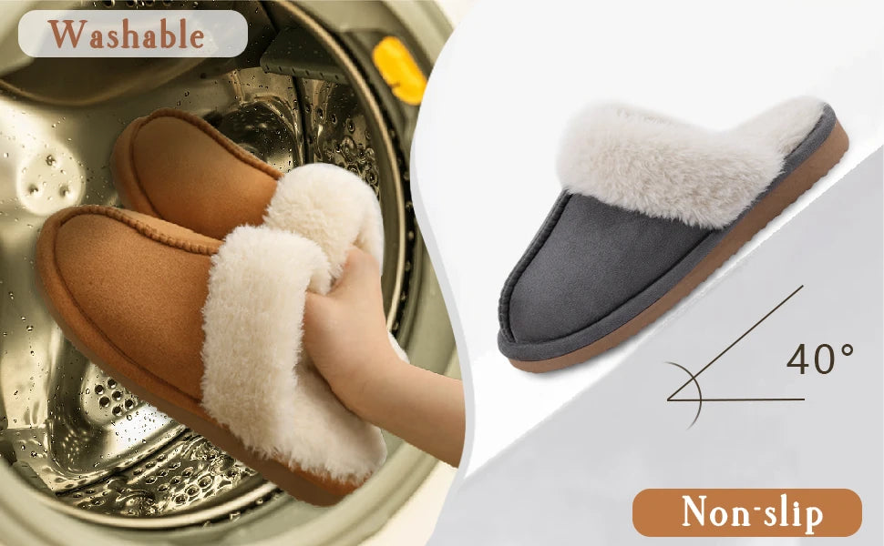 Litfun Faux Fur House Plush Slippers Fluffy Winter Slippers For Women Furry Fuzzy Home Shoes Women Warm Comfy Mute Flats Slides