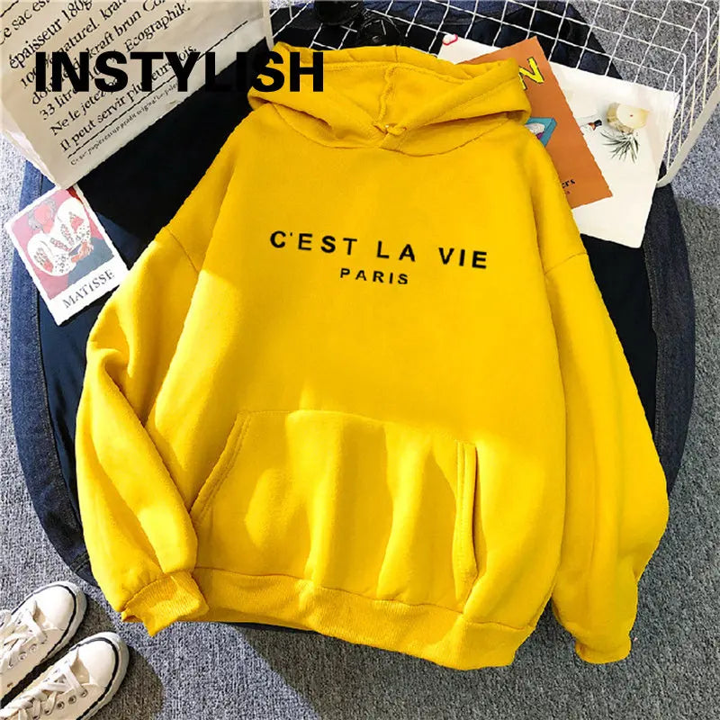 Women Casual Print Loose Hoodies Spring Long Sleeve Hooded Sweatshirt Harajuku Simple Tops Lazy Style Pullover 2023 Streetwear