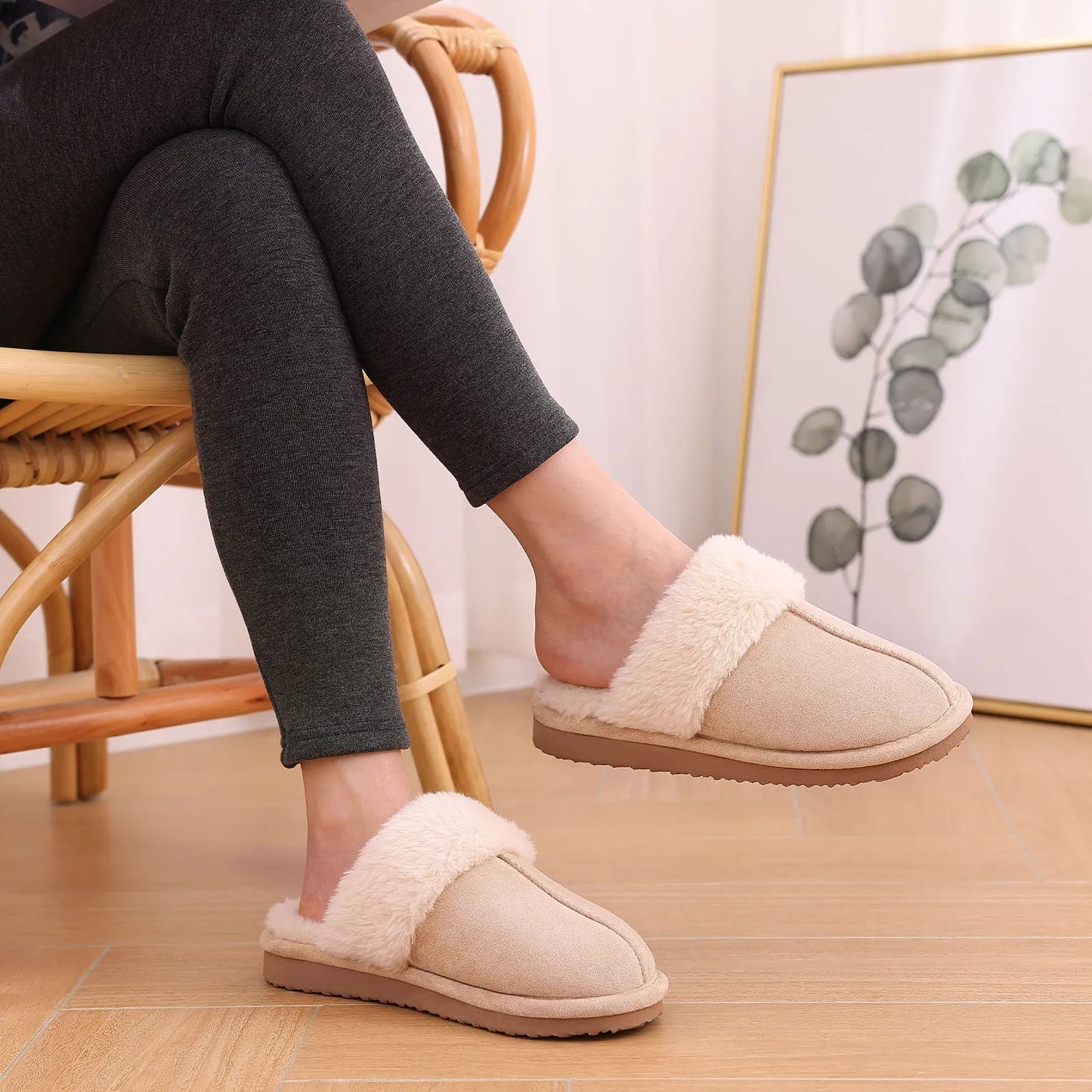 Litfun Faux Fur House Plush Slippers Fluffy Winter Slippers For Women Furry Fuzzy Home Shoes Women Warm Comfy Mute Flats Slides