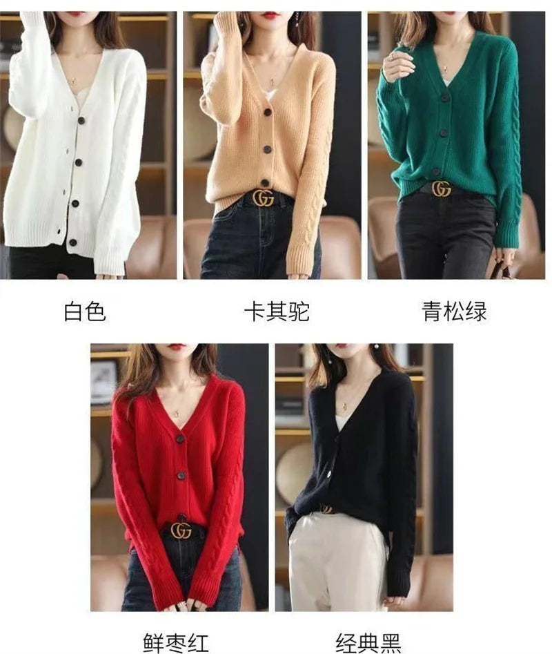 NewFall Fashion V Neck Women Knitted Sweater Cardigan Long Sleeve Soft Slim Sweater Outwear Femlae Solid Casual Knitted Sweater