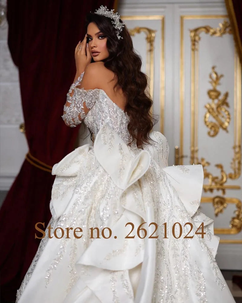 All Over Shiny Beading Crystal Sequins Long Sleeve 2 pieces Mermaid Wedding Dress With Gorgeous Detachable Train