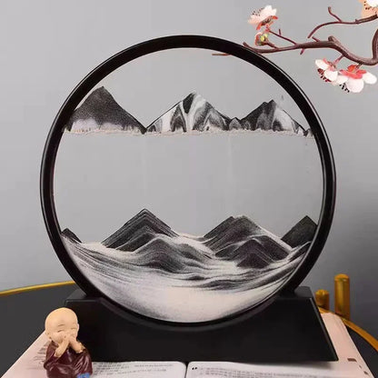 Black 3D Moving Sand Art – Deep Sea Round Glass Hourglass Quicksand Picture for Home, Office, and Gift Decor