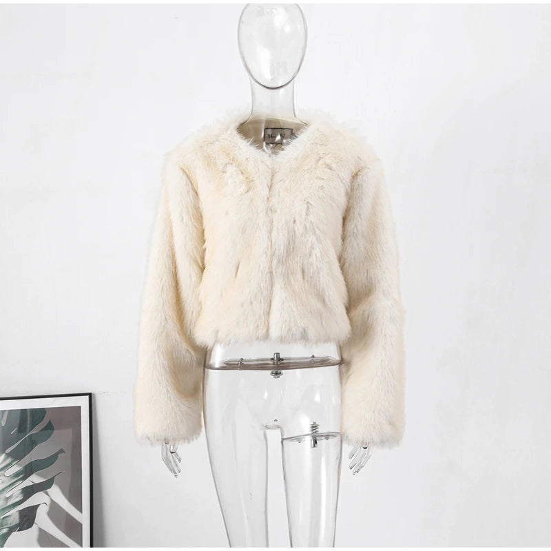 Luxury Thicken Fluffy Faux Fur Coat Women Autumn Winter Loose Long Sleeve Warm Jacket Female Elegant Lady Chic Street Outerwear