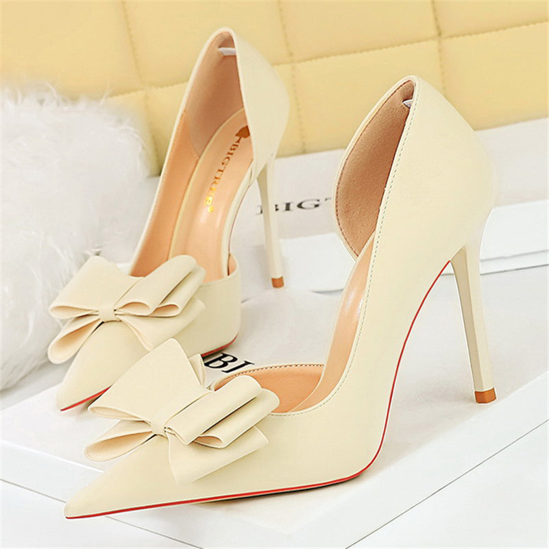 Women 10.5cm High Heels Silk Butterfly Knot Purple Green Pumps Lady Wedding Bridal Escarpin Blue Peach Evening Party Sweet Shoes