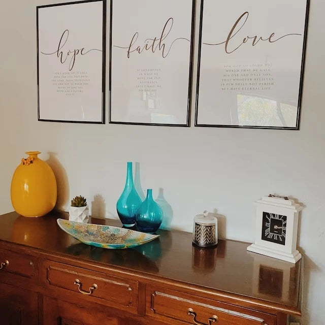 3pcs Faith, Hope, Love Bible Verse Wall Art Christian Scripture Prints for Home Decor, Hebrews 11 Inspirational Quotes