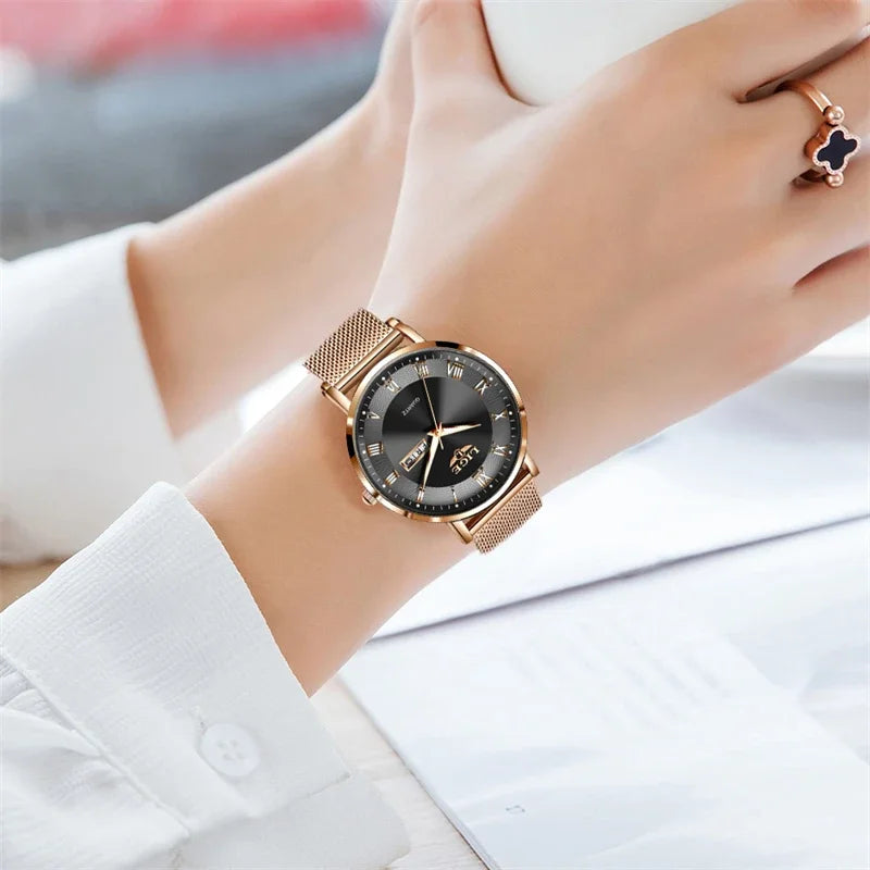 LIGE Fashion Elegant Quartz Women's Watch Bracelet Casual Business Clock Movement Simple Waterproof Mesh Belt Ladies Watches NEW