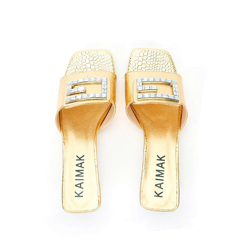 Latest Crystal Thick Heel Stone Pattern plus size Slippers Size 35-45 Diamond Clutch Dinner Women's Shoes and Bag suit