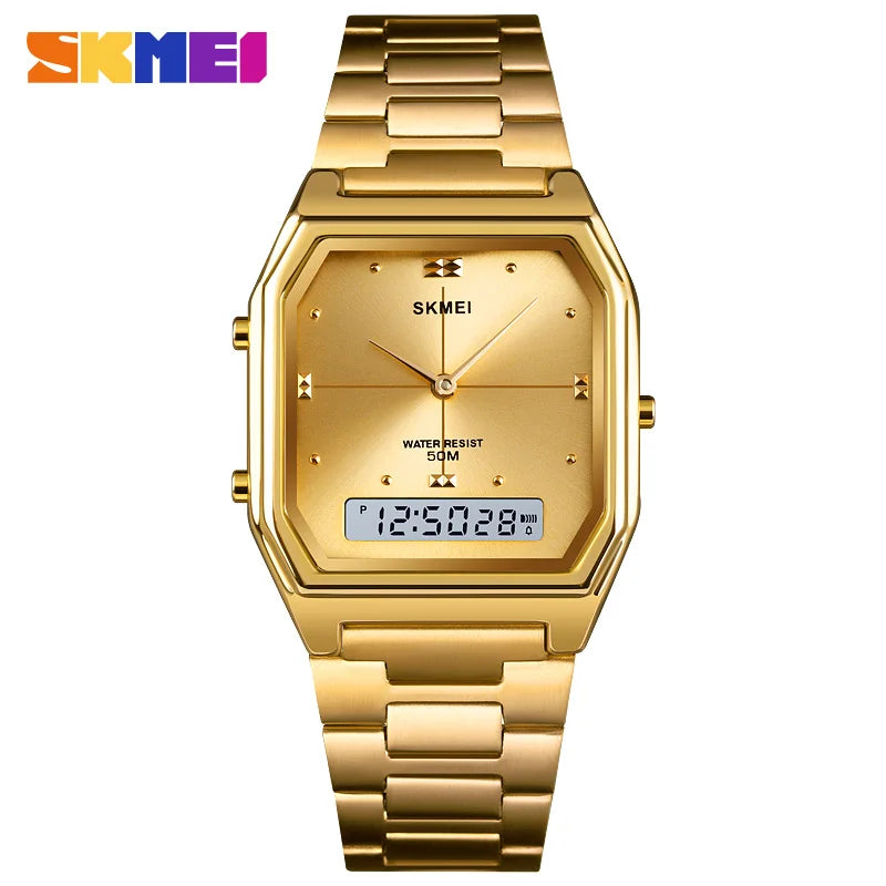 SKMEI 1612 Luxury Watch for Women Men Square Steel Waterproof Digital Girl Wristwatches Double Display Sport Leisure Clock 2258