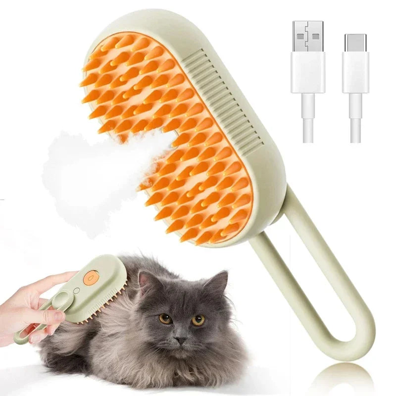 Coffee Steam Pet Brush 3-in-1 Grooming Comb for Dogs & Cats – Spray Massage Brush for Tangled & Loose Hair Removal (1–2pcs)
