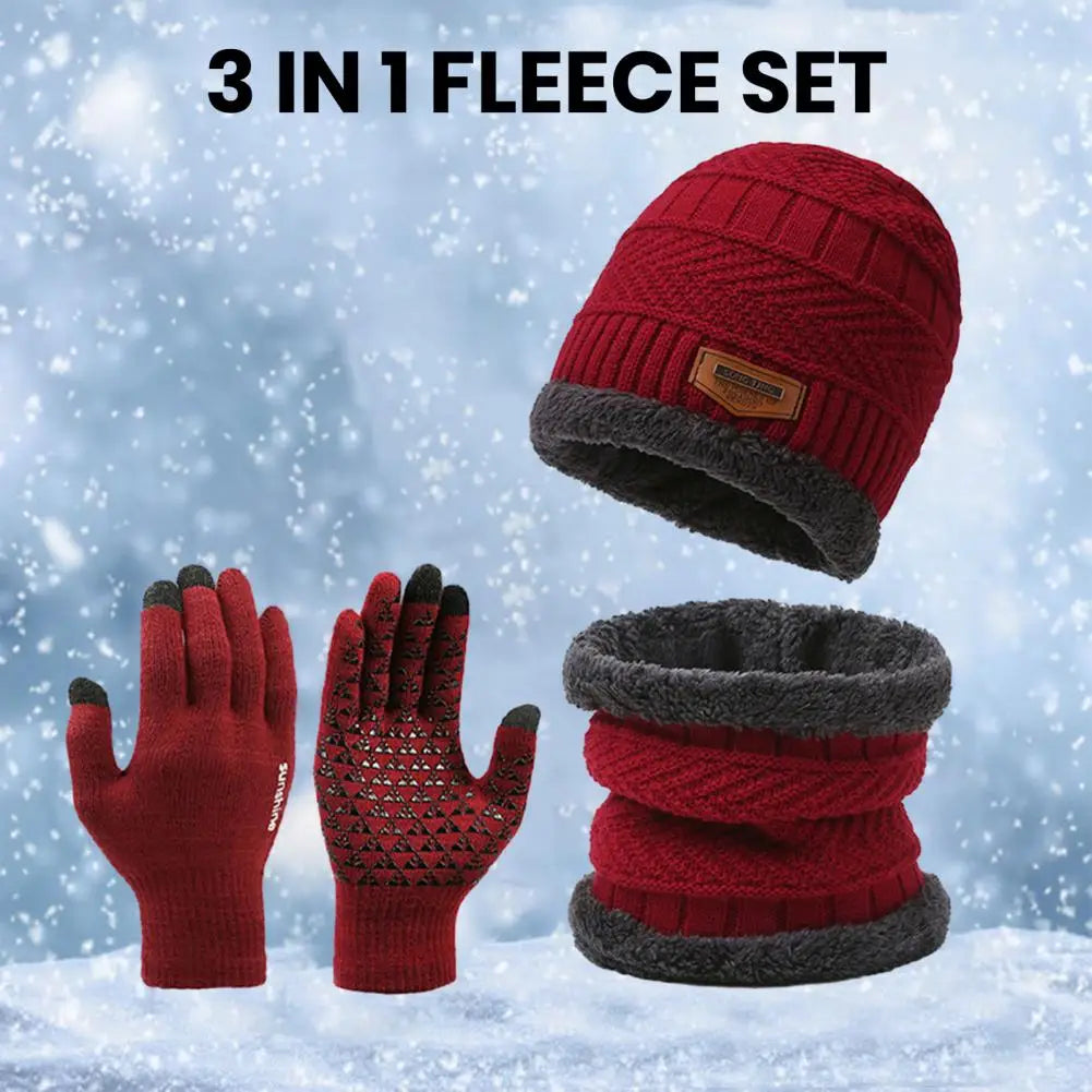 Windproof Hat Scarf Glove Set Cozy Winter Accessories Set Knitted Hat Scarf Gloves for Men Soft Warm Windproof Outdoor Cycling