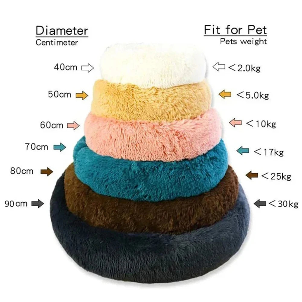 Round Plush Pet Bed – 6 Sizes (40–90 cm) for Large & Medium Dogs, Super Soft Cat Bed, Winter Warm Dog House