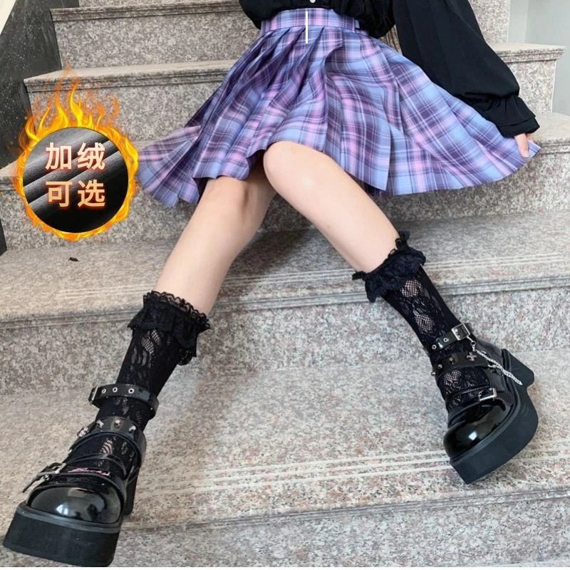 Lolita Shoes Sweet Princess Daily Japanese Dark Jk Uniform Plus Velvet Platform Girls Wing Lolita Shoes Punk Goth Cosplay  Cos