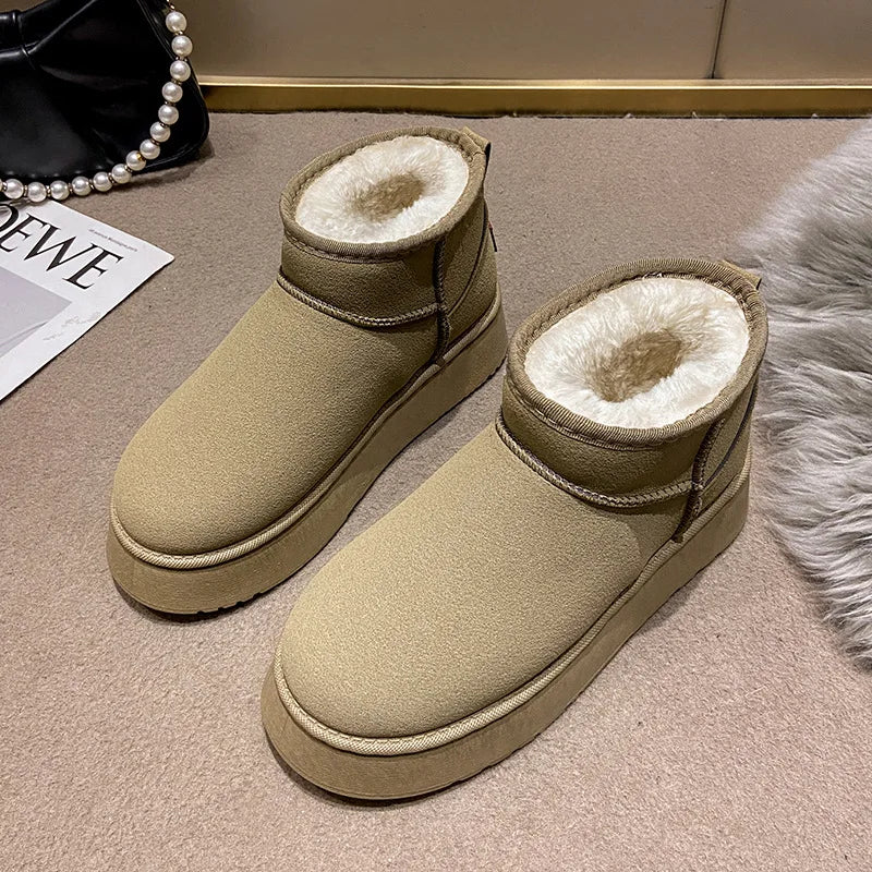 Winter Women Short Plush Warm Snow Boots Casual Shoes  New Suede Fur Chelsea Ankle Boots Flats Platform Ladies Shoes Botas