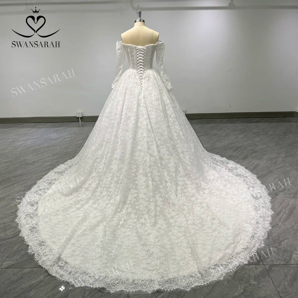 Vintage Lace Wedding Dress 2024 Sweetheart Long Sleeve Ball Gown Princess Vestido De Novia SwanSarah B500 Backless Bride Gown