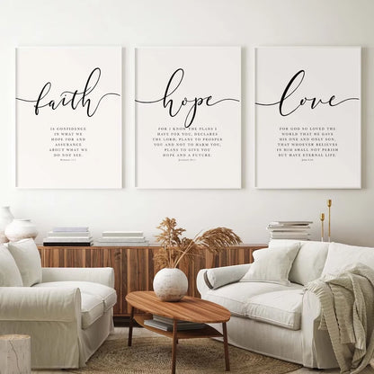 3pcs Faith, Hope, Love Bible Verse Wall Art Christian Scripture Prints for Home Decor, Hebrews 11 Inspirational Quotes