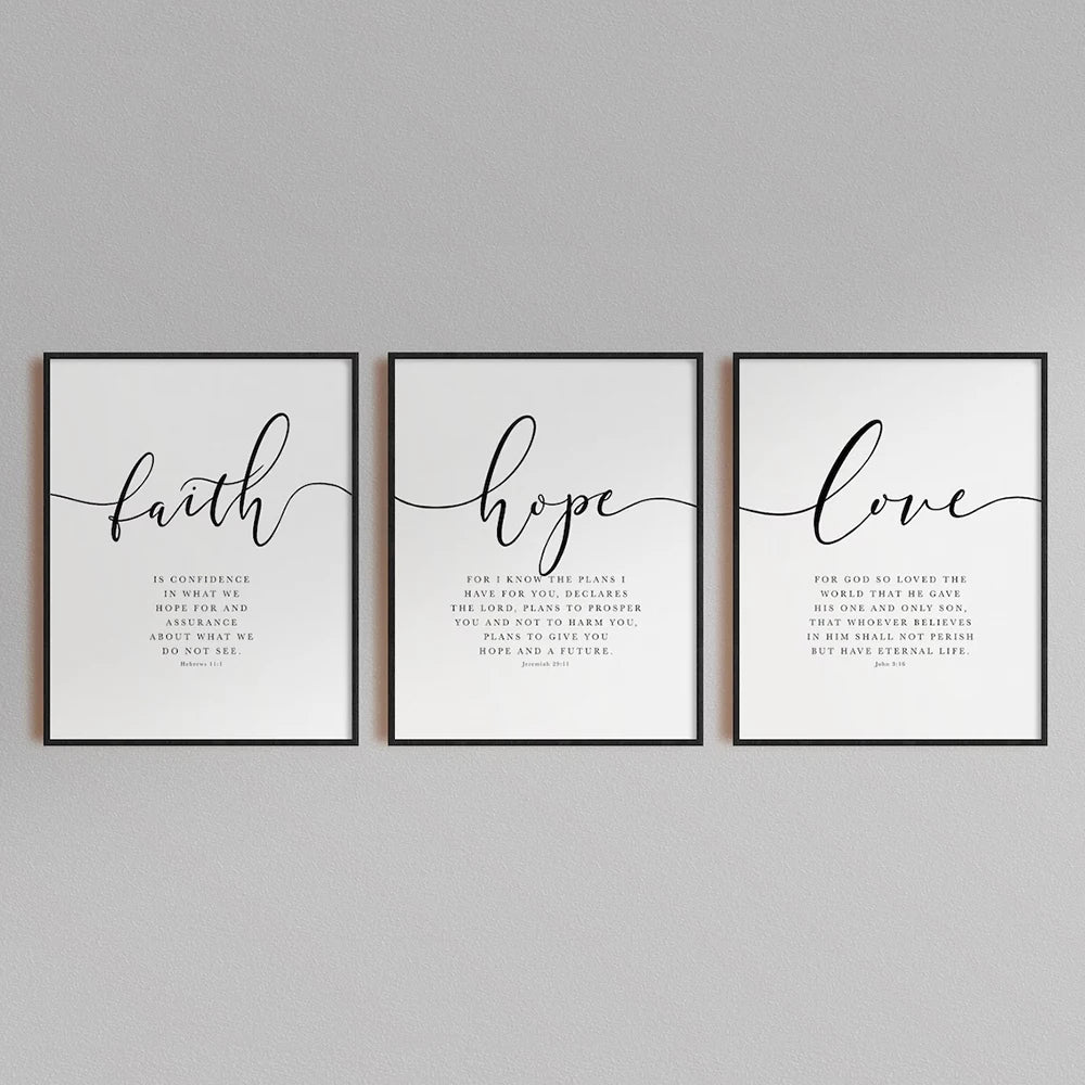 Color 3pcs Faith, Hope, Love Bible Verse Wall Art Christian Scripture Prints for Home Decor, Hebrews 11 Inspirational Quotes