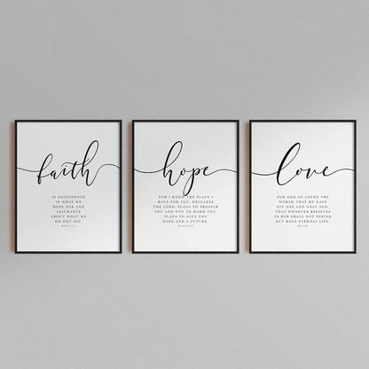 Color 3pcs Faith, Hope, Love Bible Verse Wall Art Christian Scripture Prints for Home Decor, Hebrews 11 Inspirational Quotes
