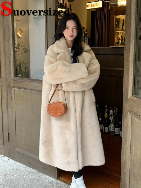 Thicken Warm Long Faux Fur Jackets Loose Warm Imitate Mink Coats Korean Winter Furry Padding Outerwear Women Luxury Overcoat