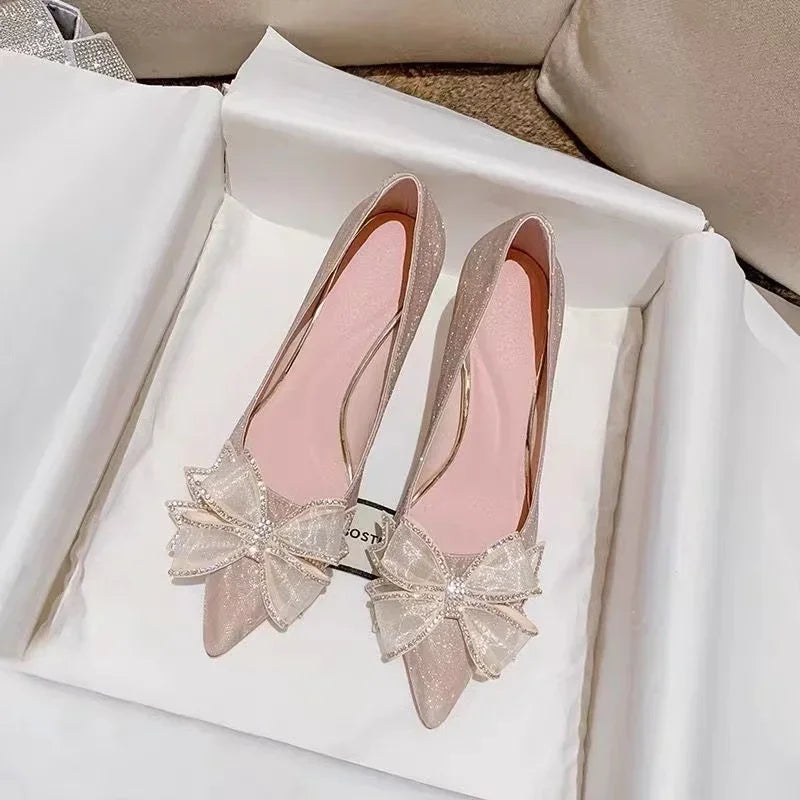 Women's Pumps Cinderella Shoe Rhinestone High Heels Women Pointed Toe Bow-knot Shoe Crystal Party Wedding Shoes Zapatillas Mujer