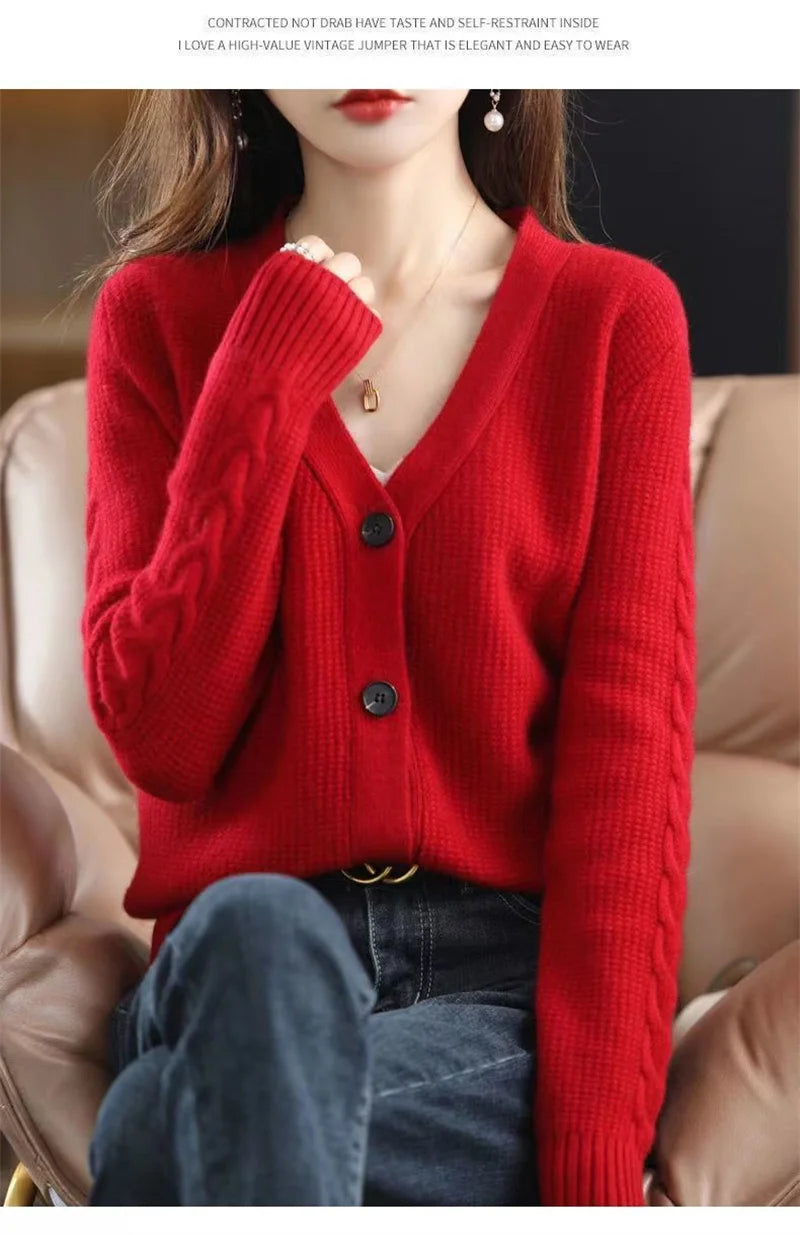 NewFall Fashion V Neck Women Knitted Sweater Cardigan Long Sleeve Soft Slim Sweater Outwear Femlae Solid Casual Knitted Sweater