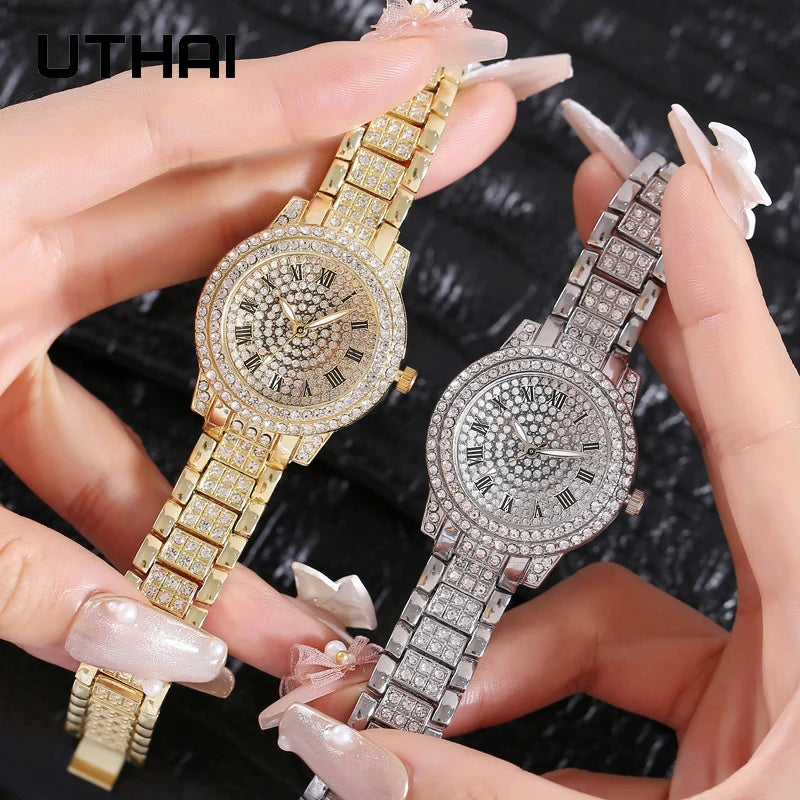 UTHAI H57 Women's Watch Vintage Diamond Ribbon Watches Gold Bracelet Accessories Woman's Fashion Quartz Wristwatch Clock