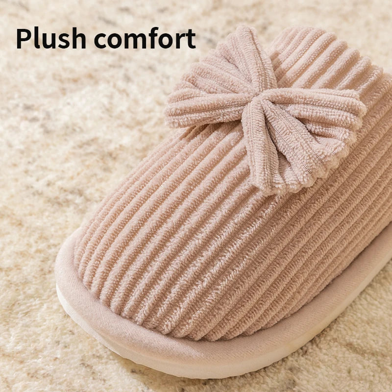 Fashion Women's Bow Slippers Fall/Winter Indoor Bedroom Floor Lightweight and Comfortable&Soft Warm Slippers for Home