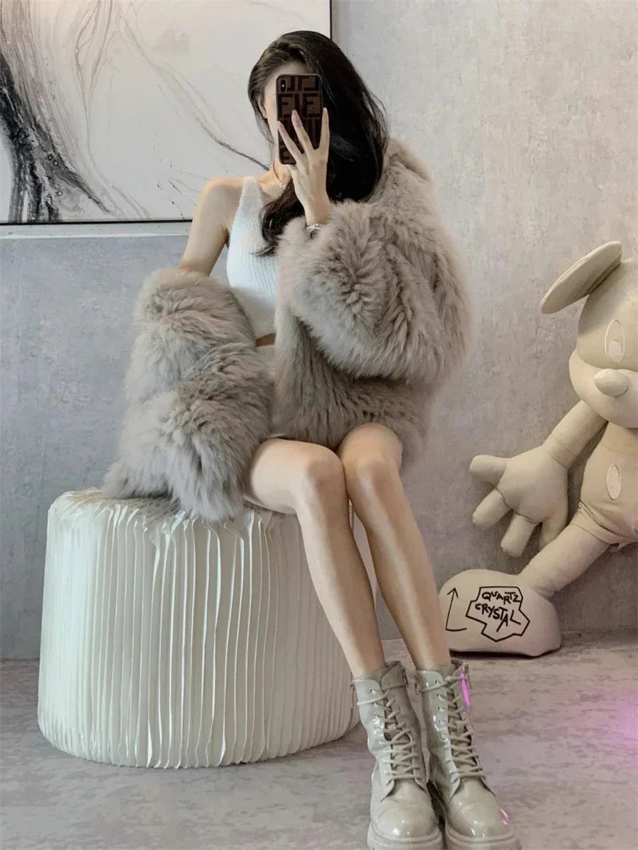 Trendy Hooded Faux Fox Fur Coats super Warm Winter Furry Jacket Women Streetwear Plush Clothing Loose Casual Whiter Chaquetas