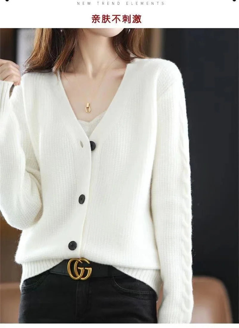 NewFall Fashion V Neck Women Knitted Sweater Cardigan Long Sleeve Soft Slim Sweater Outwear Femlae Solid Casual Knitted Sweater