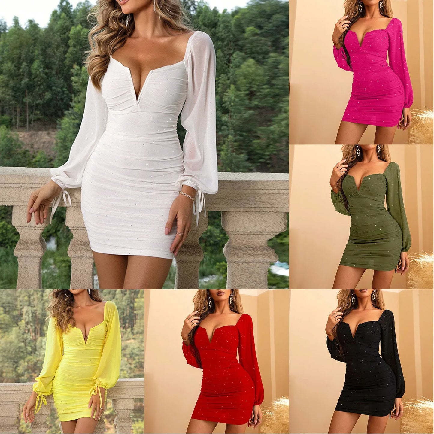 Dresses For Women Solid Color Square Neck Mesh Glitter Sparkly Sequins Bodycon Dresses For Women Cocktail Dresses 2024