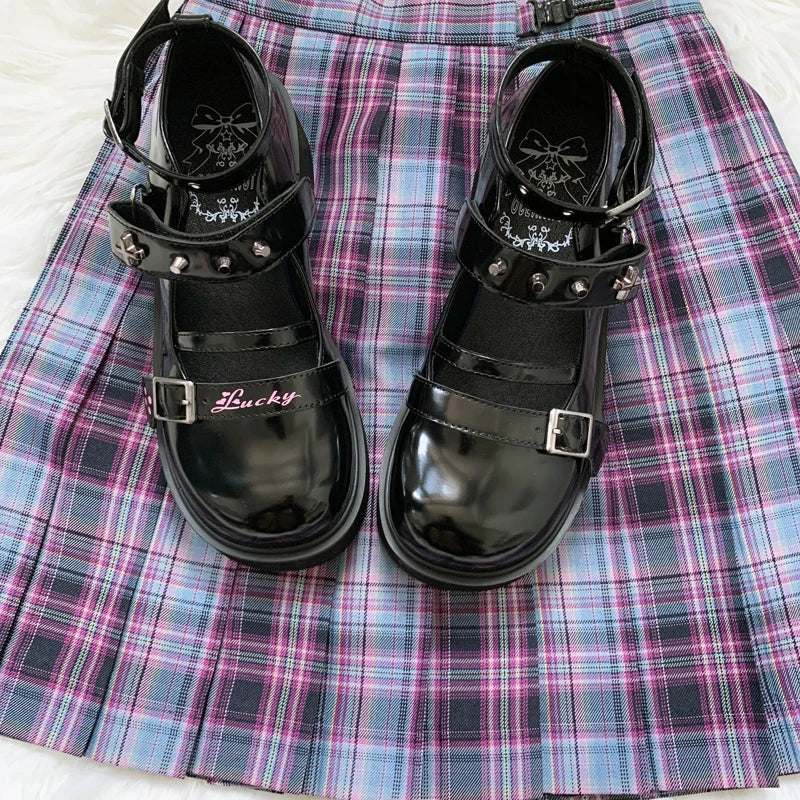 Lolita Shoes Sweet Princess Daily Japanese Dark Jk Uniform Plus Velvet Platform Girls Wing Lolita Shoes Punk Goth Cosplay  Cos