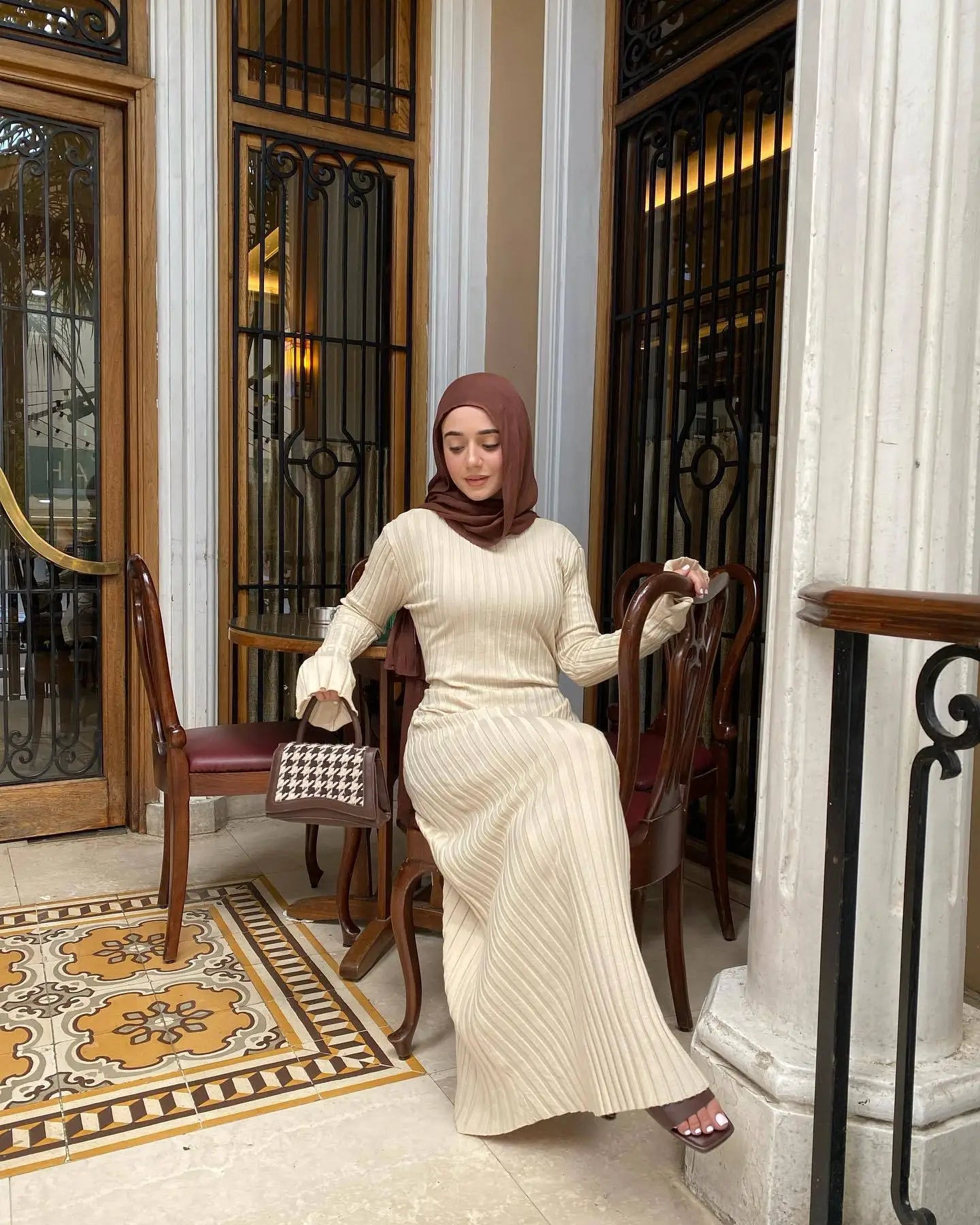 Lace-Up Female Knit Maxi Dress Autumn High Waist Fashion Patchwork Long Sleeve Loose Solid Dress Bandage Knitwear Dress