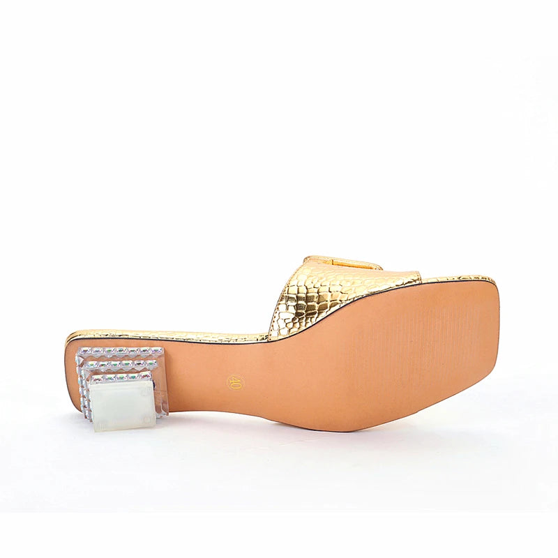 Latest Crystal Thick Heel Stone Pattern plus size Slippers Size 35-45 Diamond Clutch Dinner Women's Shoes and Bag suit