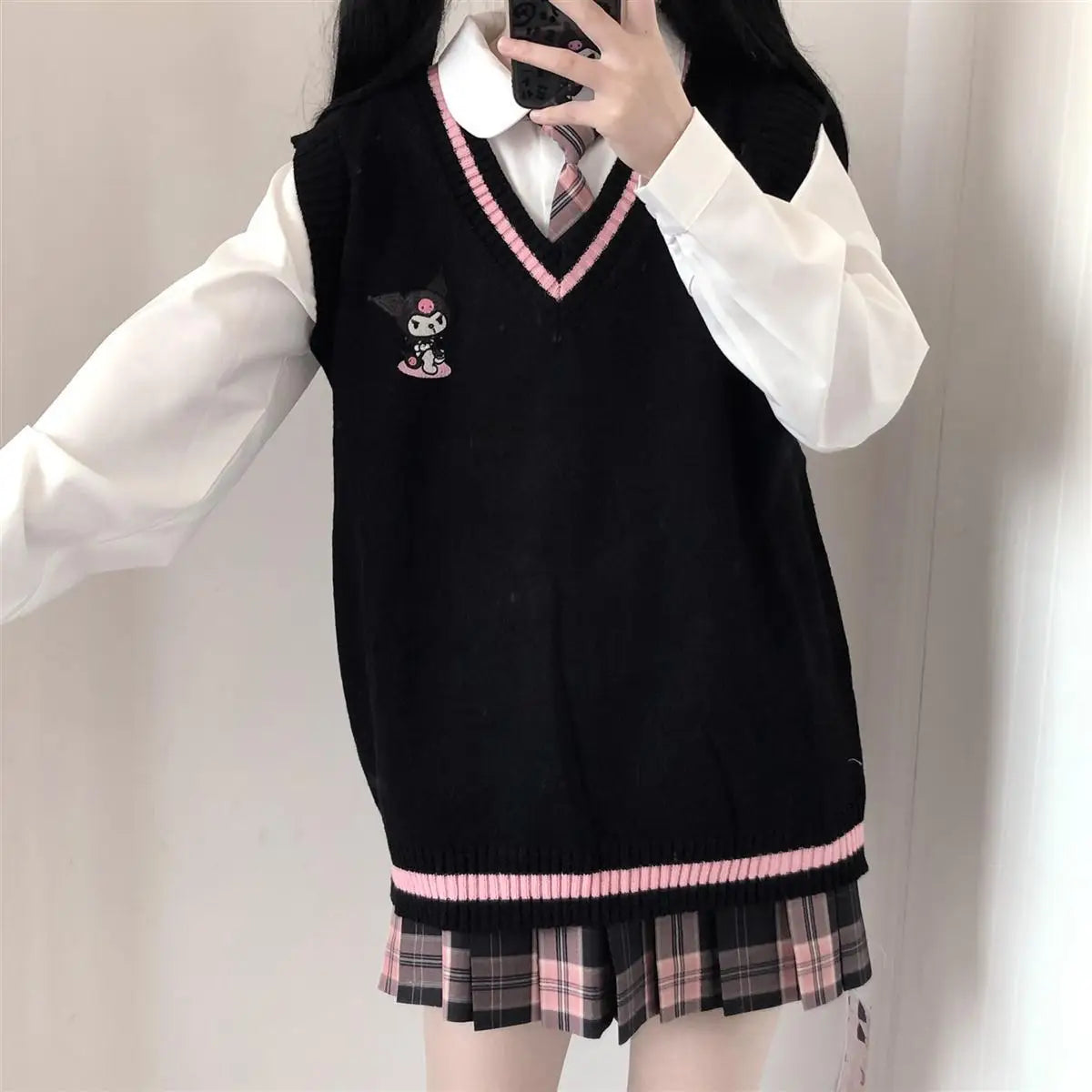 2024 School Kawaii Sweater Vest Cartoon Waistcoat Sweet Cute Preppy Style Women Pullover V-neck Embroidery Japanese Lolita Tops