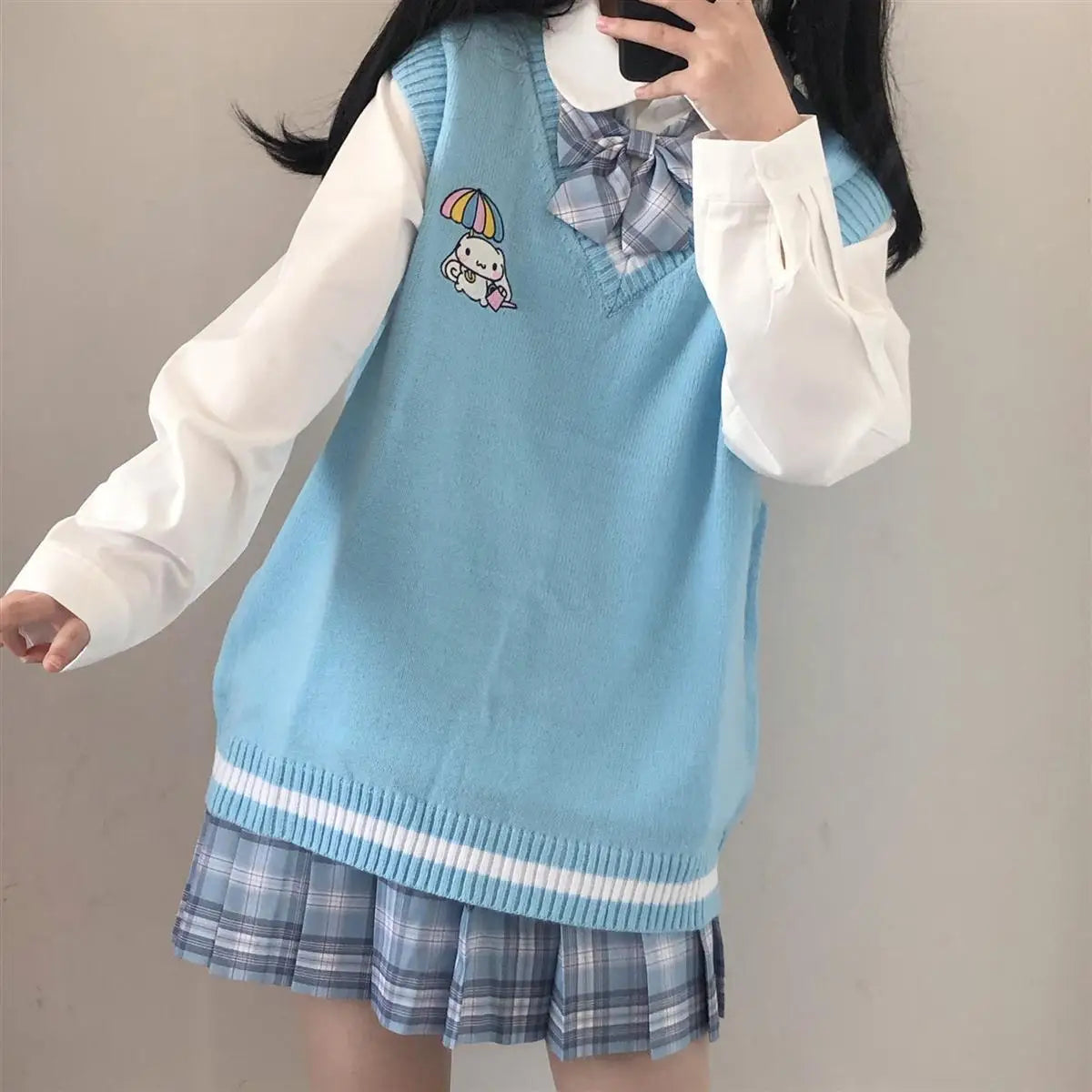 2024 School Kawaii Sweater Vest Cartoon Waistcoat Sweet Cute Preppy Style Women Pullover V-neck Embroidery Japanese Lolita Tops