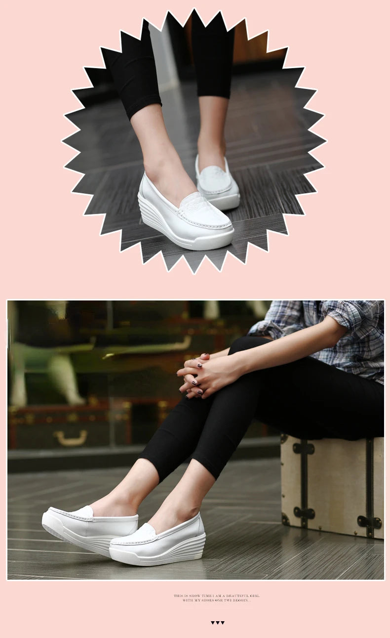 Women Wedge Platform Shoes Fashion Comfortable Increase Casual Slip-on Women's Loafers Summer Hollow Out Breathable Shoes