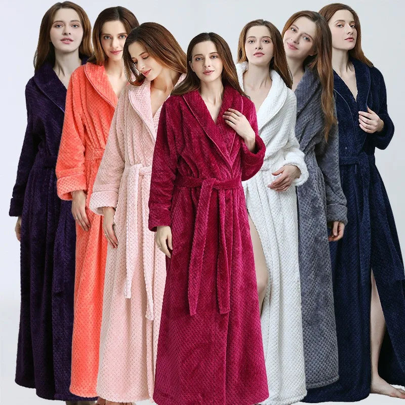 Autumn Winter Ladies Nightgown Warm Coral Velvet Long Style European American Women's Flannel Bathrobe Plus-down Thickening