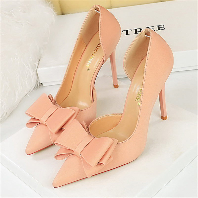 Women 10.5cm High Heels Silk Butterfly Knot Purple Green Pumps Lady Wedding Bridal Escarpin Blue Peach Evening Party Sweet Shoes