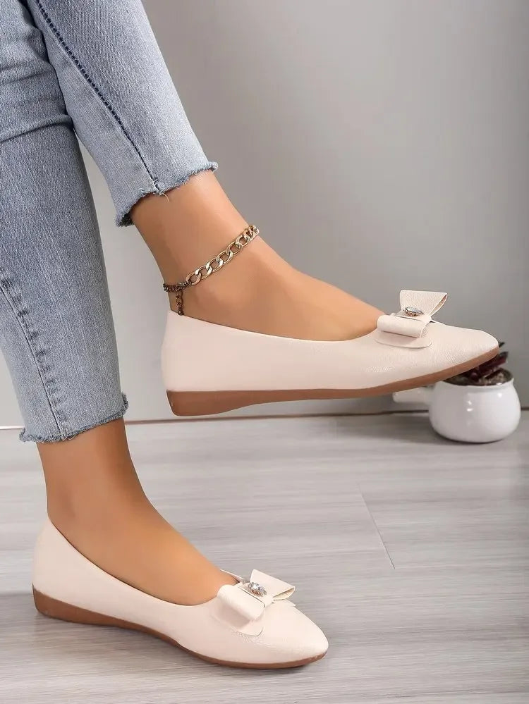 Women Casual Flats Shoes  New Bow Elegant Walking Shoes Spring Designer Brand Retro Dress Soft Sole Shoes Zapatillas Mujer