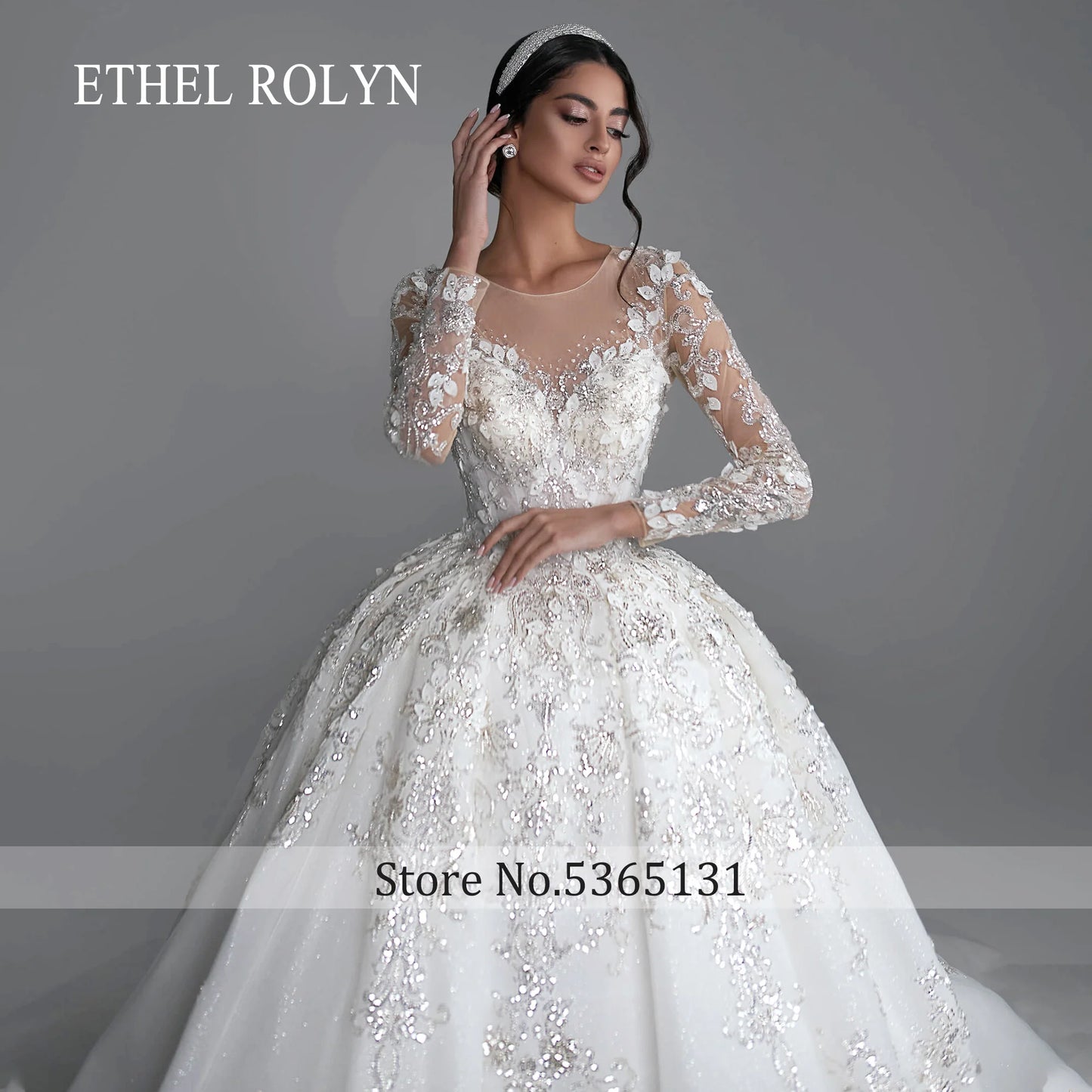 ETHEL ROLYN Long Sleeve Ball Gown Wedding Dress Exquisite SCOOP Sequined Beading Royal Train Wedding Gown Vestidos De Novia