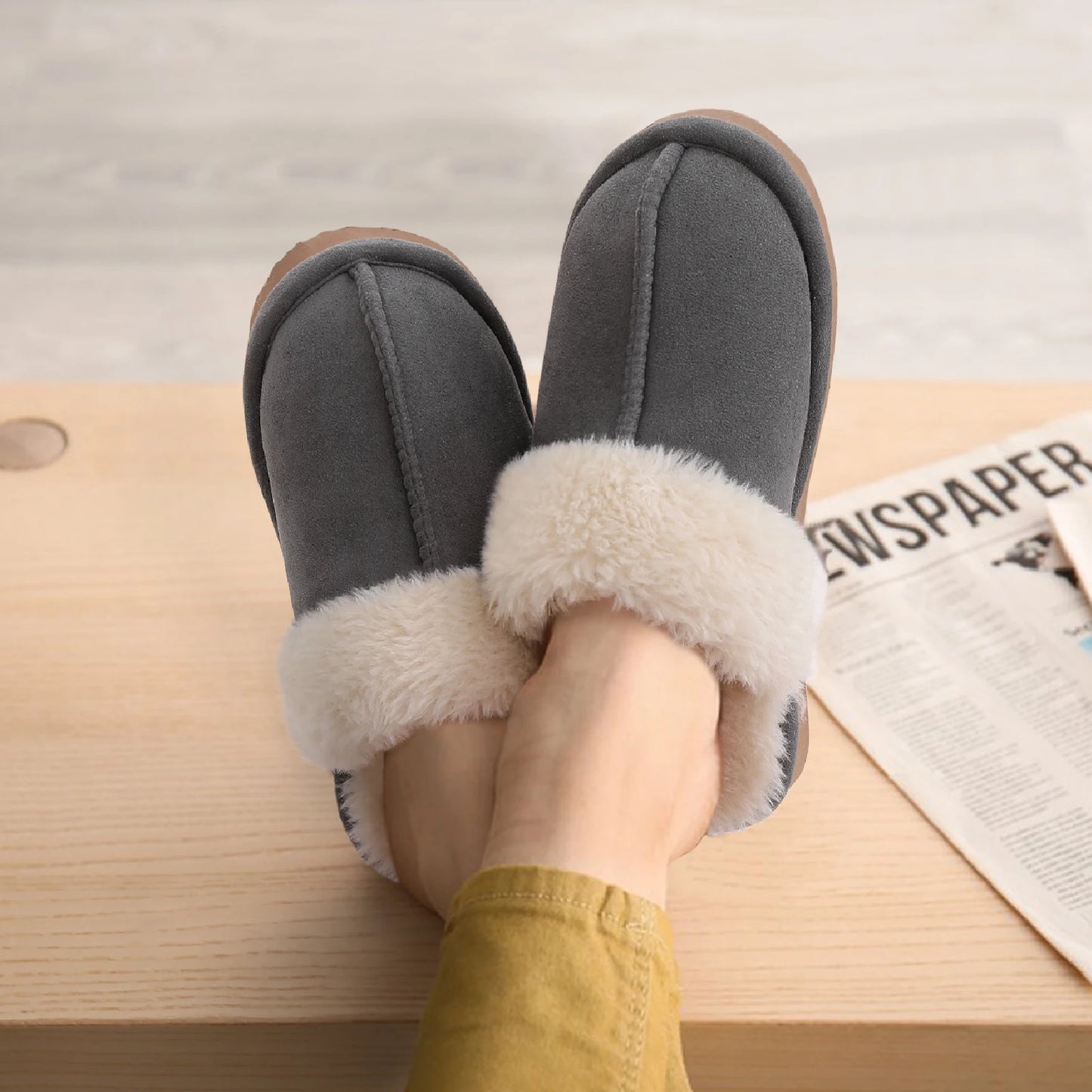 Litfun Faux Fur House Plush Slippers Fluffy Winter Slippers For Women Furry Fuzzy Home Shoes Women Warm Comfy Mute Flats Slides