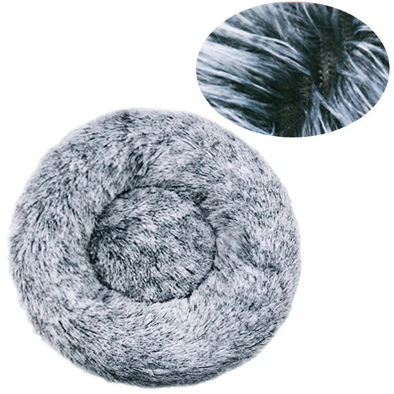 Gradient Dark Gray Round Plush Pet Bed – 6 Sizes (40–90 cm) for Large & Medium Dogs, Super Soft Cat Bed, Winter Warm Dog House