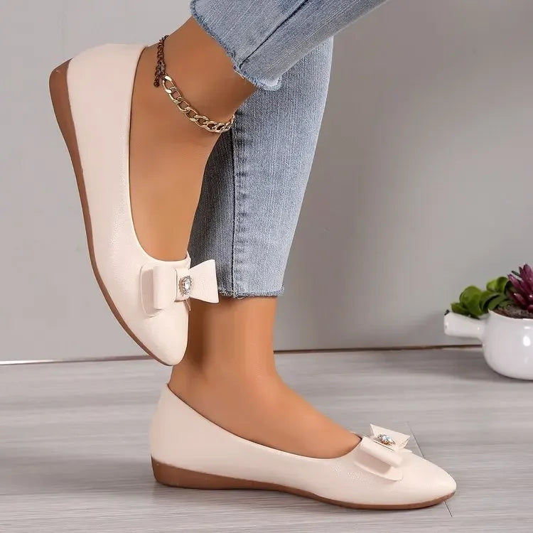 Women Casual Flats Shoes  New Bow Elegant Walking Shoes Spring Designer Brand Retro Dress Soft Sole Shoes Zapatillas Mujer