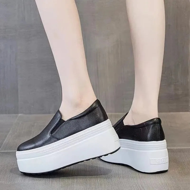 Autumn Loafer 8CM Platform Shoes Flats White Slip on Casual Shoes Slipony Women Sneakers Shoes Breathable Comfy Summer Sneakers