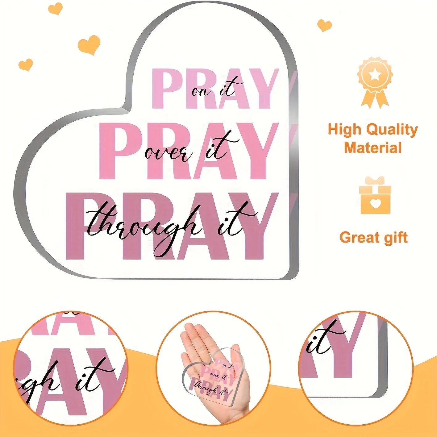 Elegant Heart-Shaped Acrylic Prayer Decor – "Pray It Over It" Inspirational Pink Verse, 2D Desktop Christian Ornament