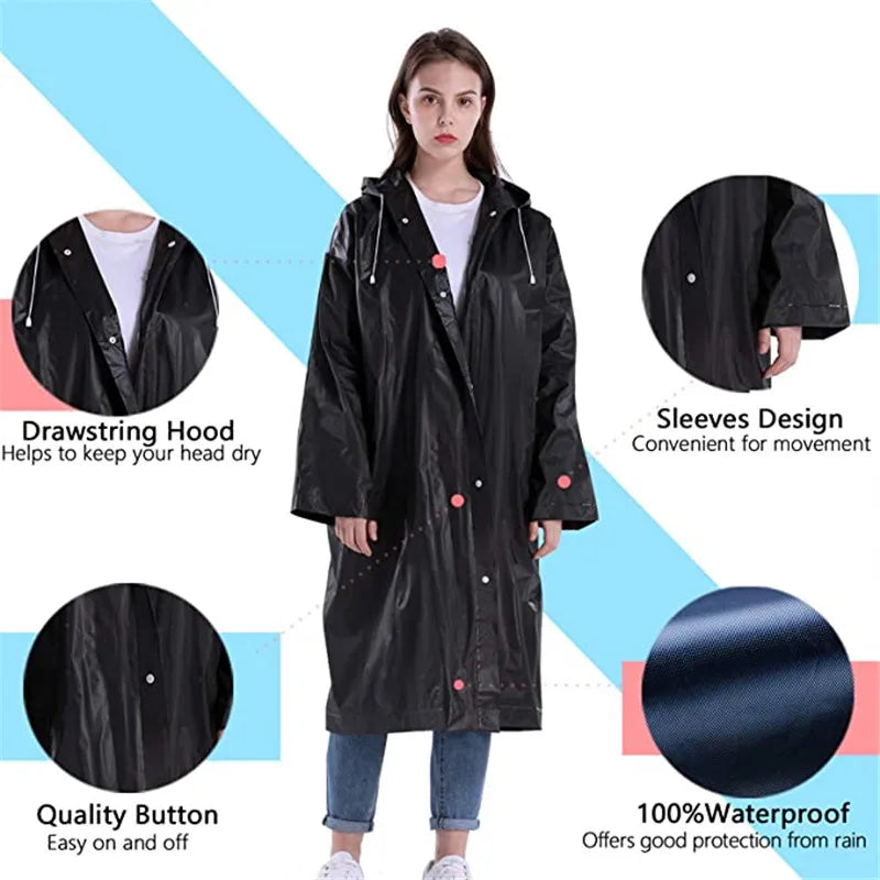 EVA Long Raincoat Unisex Male Women Rain Coats Poncho Suit Jacket Tourist Bike Ladies Running Hooded Hiking Rainwears Waterproof