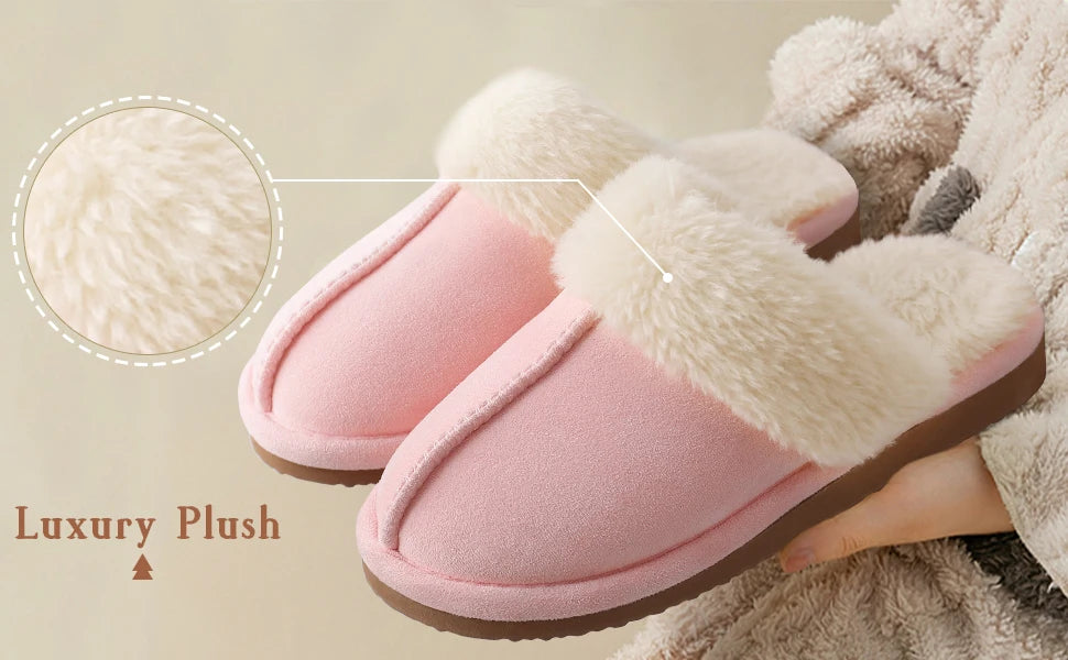 Litfun Faux Fur House Plush Slippers Fluffy Winter Slippers For Women Furry Fuzzy Home Shoes Women Warm Comfy Mute Flats Slides