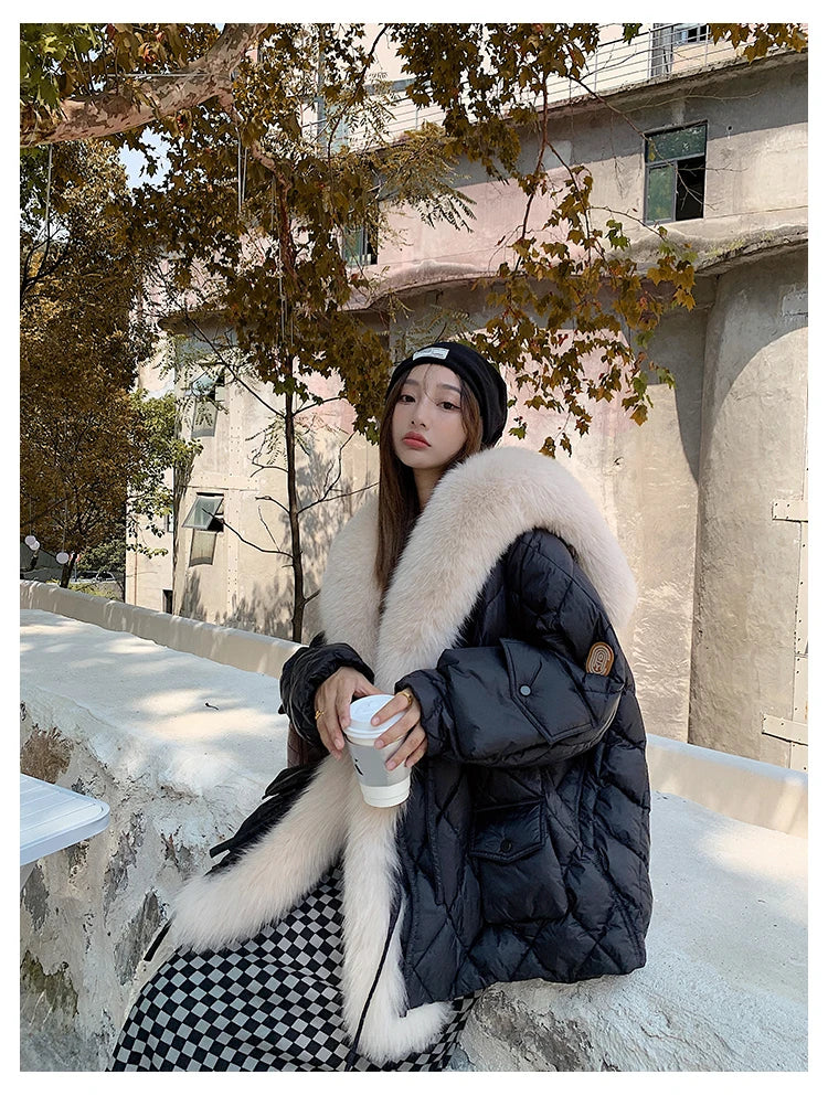 2024 Luxury Fur Collar Long Coats 2024 Women Winter Soft Warm Loose Jacket Puffer Parka Female Windproof Snow Outwear Coats