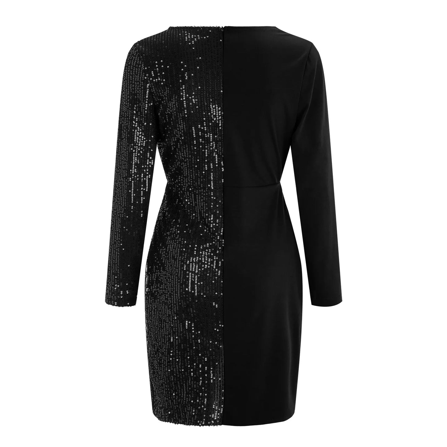 Sexy V-neck Sequins Patchwork Dress New Women Long Sleeve Short Dress Luxury Elegant Slim Lady Party Dresses Office Vestidos