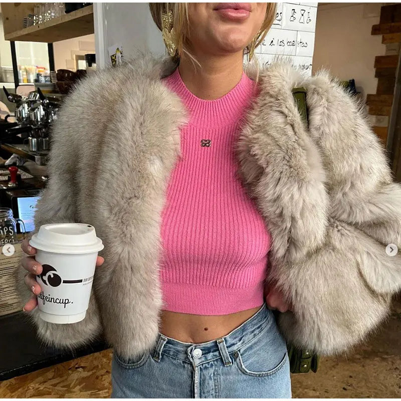 Luxury Thicken Fluffy Faux Fur Coat Women Autumn Winter Loose Long Sleeve Warm Jacket Female Elegant Lady Chic Street Outerwear